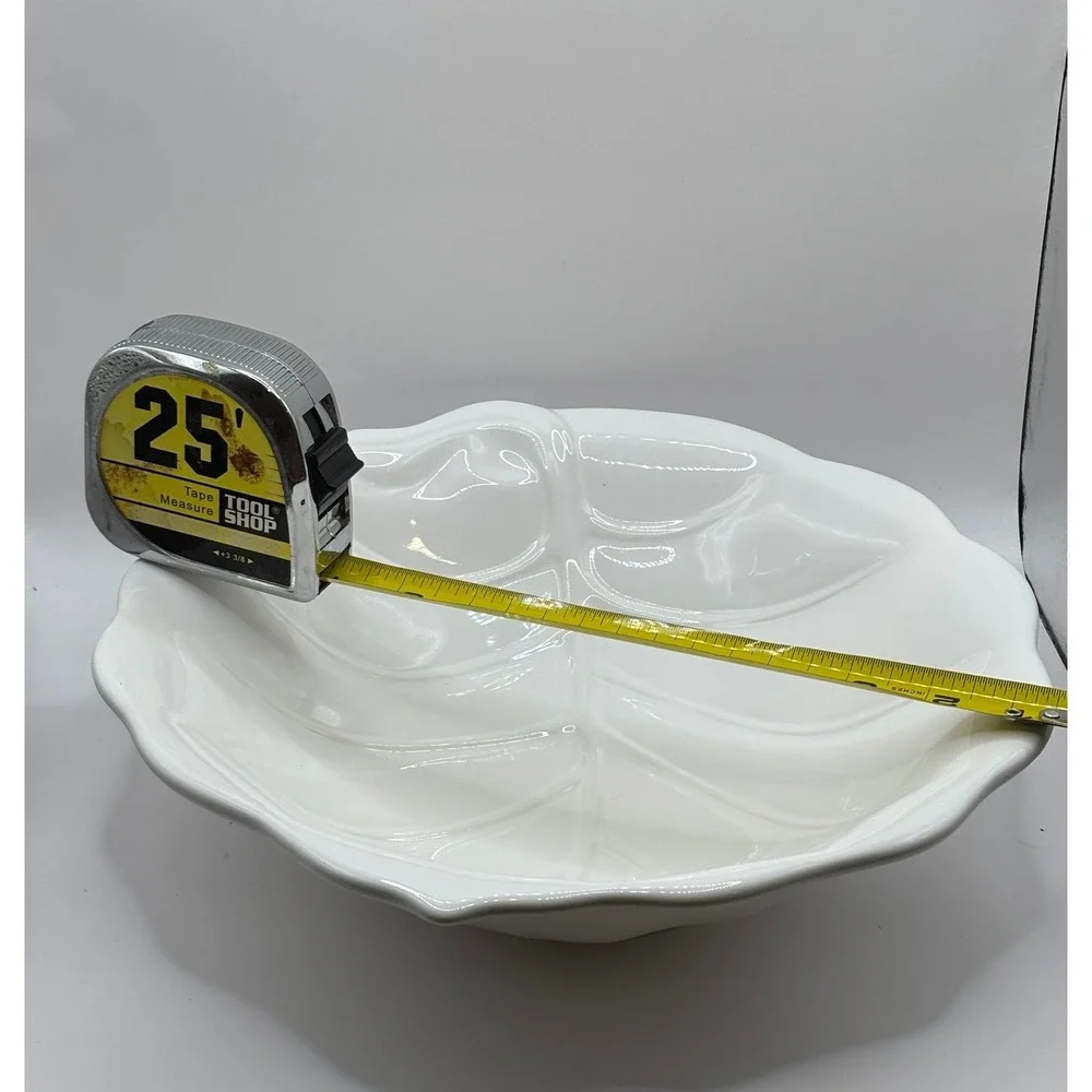 Serving Bowl White Cabbage Leaf Ceramic Grandmillennial Palm Beach Coastal Chic